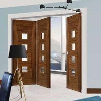 Thrufold Pamplona Walnut 3+1 Folding Door - Clear Glass - Prefinished