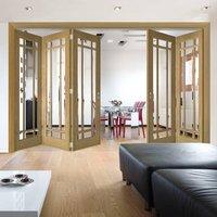 Thrufold Kerry Oak 3+2 Folding Door - Bevelled Clear Glass - Unfinished