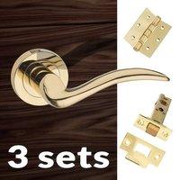 three pack valencia mediterranean lever on rose polished brass handle