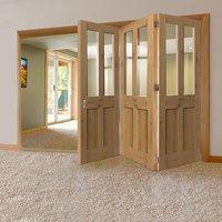 Thrufold Rustic Oak Shaker 2 Panel 2 Pane 3+0 Folding Door - Prefinished With Clear Safety Glass
