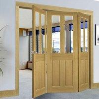 Thrufold Bury Oak 3+0 Folding Door - Clear Bevelled Glass - Prefinished