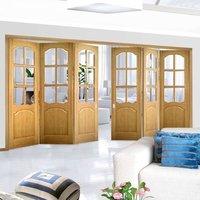 Thrufold Louis Oak 3+3 Folding Door - Clear Bevelled Glass - Unfinished