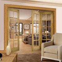 Thrufold Bristol Oak 2+1 Folding Door - 10 Pane Clear Bevelled Glass - Unfinished