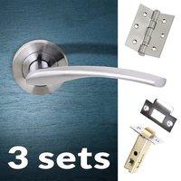 three pack arizona status lever on round rose satin chrome handle