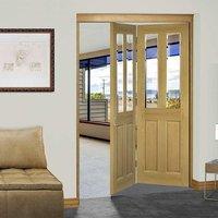 thrufold bury oak 20 folding door clear bevelled glass prefinished