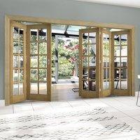 Thrufold Bristol Oak 3+2 Folding Door - 10 Pane Clear Bevelled Glass - Unfinished