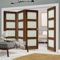 Thrufold Coventry Walnut Shaker 3+1 Folding Door - Frosted Glass - Prefinished