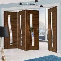 Thrufold Contemporary Cadiz Walnut 3+1 Folding Door - Clear Glass - Prefinished