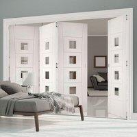 Thrufold Pamplona Flush 3+1 Folding Door - Clear Glass - White Primed