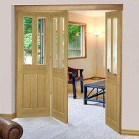 Thrufold Bury Oak 2+1 Folding Door - Clear Bevelled Glass - Prefinished