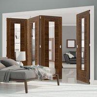 Thrufold Mistral Walnut 3+1 Folding Door - Clear Glass - Prefinished