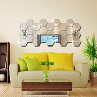 Three-dimensional Hexagonal Box Mirror Wall Stickers 12PCS