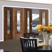 Thrufold Emral Walnut 3+1 Folding Door With Clear Safety Glass - Pre-finished