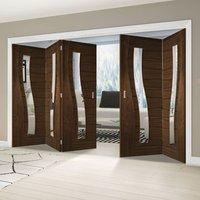 Thrufold Contemporary Cadiz Walnut 3+2 Folding Door - Clear Glass - Prefinished