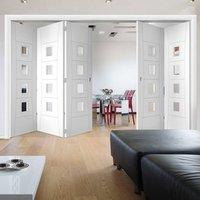 Thrufold Pamplona Flush 3+2 Folding Door - Clear Glass - White Primed