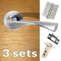 Three Pack Colorado Status Lever on Round Rose - Satin Chrome Handle