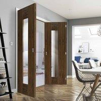 Thrufold Axis Shaker Walnut 2+1 Folding Door - Clear Glass - Prefinished