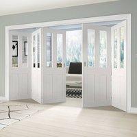 Thrufold Eton Victorian Shaker 3+2 Folding Door - Clear Glass - White Primed