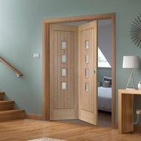 Thrufold Contemporary Suffolk Oak 4 Pane 2+0 Folding Door - Obscure Glass