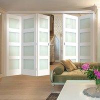 Thrufold Coventry Shaker 3+2 Folding Door - Frosted Glass - White Primed