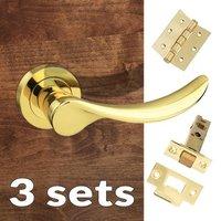 three pack malaga mediterranean lever on rose polished brass handle