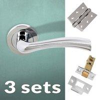 three pack texas status lever on round rose polished chrome handle