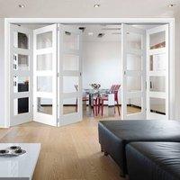 Thrufold Coventry Shaker 3+2 Folding Door - Clear Glass - White Primed