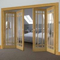 Thrufold Kerry Oak 2+2 Folding Door - Bevelled Clear Glass - Unfinished