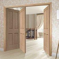 Thrufold Victorian Oak 4 Panel 2+1 Folding Door - No Raised Mouldings - Prefinished