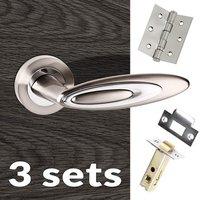 Three Pack Senza Pari Elisse Lever on Rose - Satin Nickel - Polished Chrome Handle