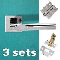 three pack kansas status lever on square rose polished chrome handle