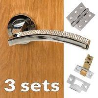 Three Pack Senza Pari Crystal Lever on Round Rose CR - Polished Chrome Handle