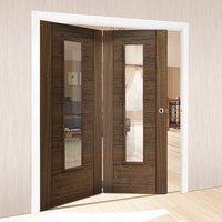 Thrufold Emral Walnut 2+0 Folding Door With Clear Safety Glass - Pre-finished