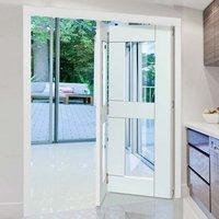 Thrufold Eccentro White 2+0 Folding Door - Clear Glass - Prefinished