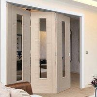 Thrufold Laminates Ivory Painted 3+0 Folding Door With Clear Safety Glass is Prefinished