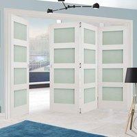 Thrufold Coventry Shaker 3+1 Folding Door - Frosted Glass - White Primed