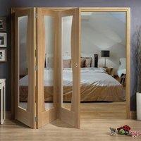 Thrufold Emilia Oak Flush 3+0 Folding Door - Stepped Design - Clear Safe Glass