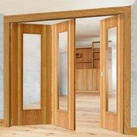 thrufold rhodesia oak 21 folding door clear glass prefinished