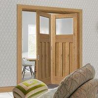 Thrufold Rustic Oak 1930 DX Shaker 2+0 Folding Door - Prefinished With Obscure Safety Glass