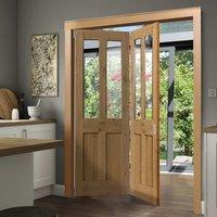 Thrufold Rustic Oak Shaker 2 Panel 2 Pane 2+0 Folding Door - Prefinished With Clear Safety Glass