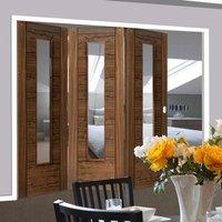 Thrufold Emral Walnut 3+0 Folding Door With Clear Safety Glass - Pre-finished