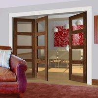 Thrufold Coventry Walnut Shaker 2+1 Folding Door - Clear Glass - Prefinished