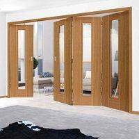 Thrufold Juno Oak 3+1 Folding Door - Clear Glass - Prefinished