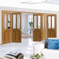 Thrufold Rustic Oak Shaker 2 Panel 2 Pane 3+2 Folding Door - Prefinished With Clear Safety Glass