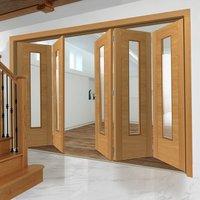 Thrufold Emral Oak 3+2 Folding Door - Clear Glass - Prefinished