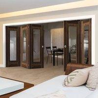 Thrufold Valcor Walnut 3+2 Folding Door - Clear Glass - Prefinished