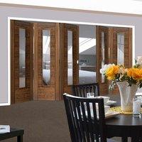 Thrufold Emral Walnut 3+2 Folding Door With Clear Safety Glass - Pre-finished