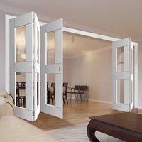 Thrufold Eccentro White 3+2 Folding Door - Clear Glass - Prefinished