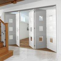 Thrufold Ripple White 3+2 Folding Door - Clear Glass