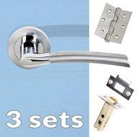 three pack indiana status lever on round rose satin chrome polished ch ...